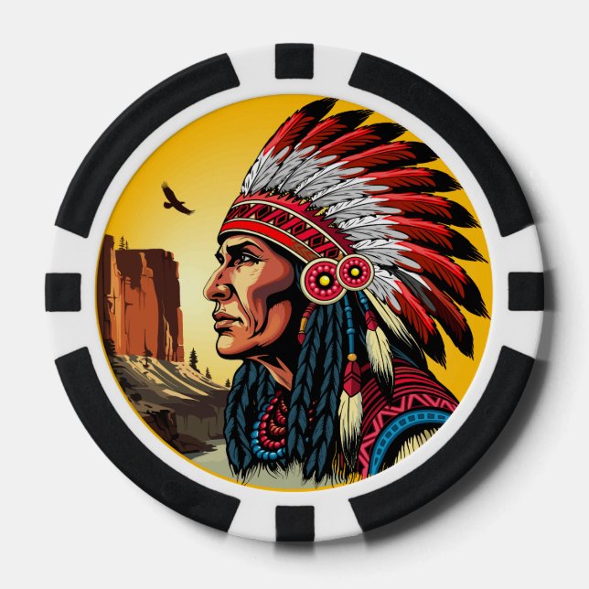 Indianischer Chef der wilden Landschaft Sunset Pokerchips (Vorderseite)