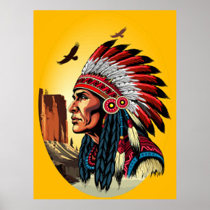 Indianischer Chef der wilden Landschaft Sunset Poster