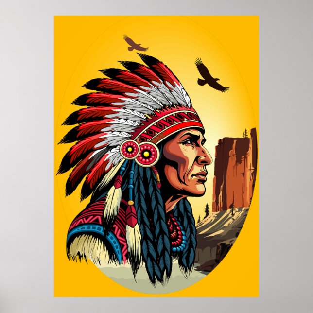 Indianischer Chef der wilden Landschaft Sunset Poster (Vorne)
