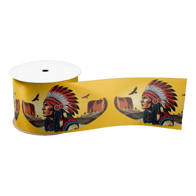 Indianischer Chef der wilden Landschaft Sunset Satinband (Spule)