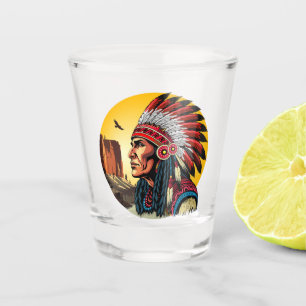 Indianischer Chef der wilden Landschaft Sunset Schnapsglas