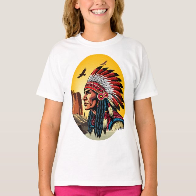 Indianischer Chef der wilden Landschaft Sunset T-Shirt (Vorderseite)