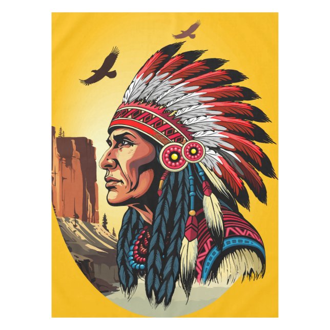 Indianischer Chef der wilden Landschaft Sunset Tischdecke (Vorderseite)