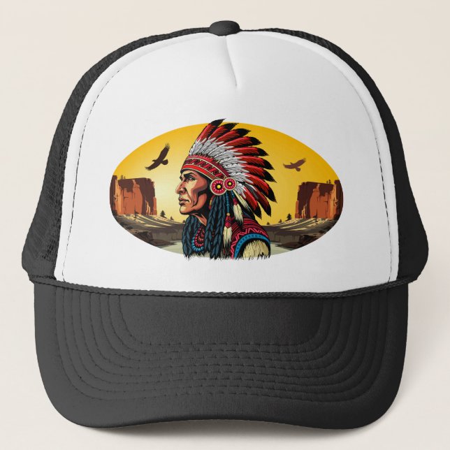 Indianischer Chef der wilden Landschaft Sunset Truckerkappe (Vorderseite)