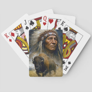 Indianischer Häuptling mit anstürmendem Büffel Spielkarten