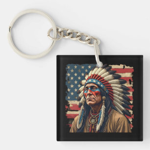 Indianischer Häuptling Patriotischer Amerikaner Schlüsselanhänger