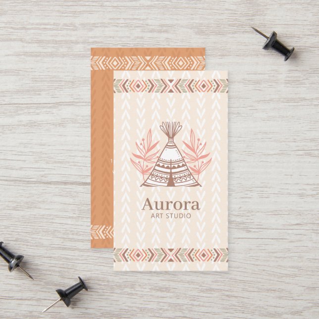 Indianischer Hüttenstil Boho Monogram Telefonnummerkarte (Vorderseite/Rückseite Beispiel)
