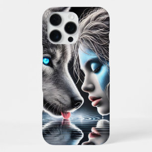 Indianischer Krieger und mondbeschienener Wolf iPhone 16 Pro Max Hülle