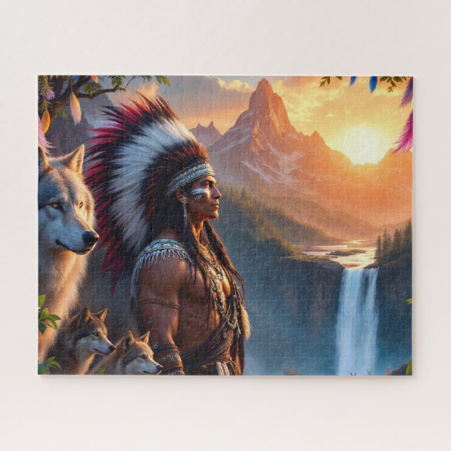 Indianischer Mann mit Wolf (Horizontal)