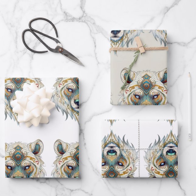 Indianischer Spiritueller Wolf Geschenkpapier Set (Vorderseite)