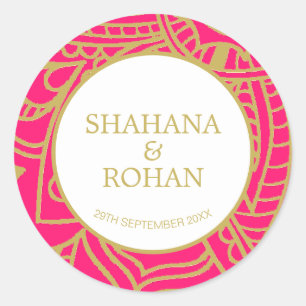 Indianischer Stil Pink Gold Moderne Hochzeitsklass Runder Aufkleber