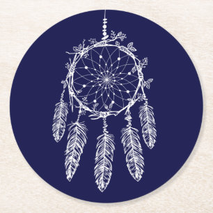 Indianischer Traumfänger Hochzeit in Marineblau Runder Pappuntersetzer