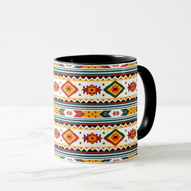 Indianisches amerikanisches Design - Gelb rotes Ro Tasse (VorderseiteRechts)