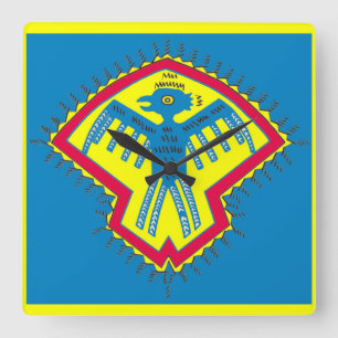 Indianisches Vogelsymbol Quadratische Wanduhr