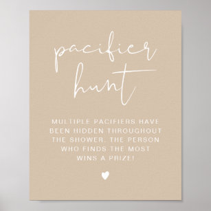 INDIE Boho Beige Pacifier Hunt Baby Shower Game Po Poster