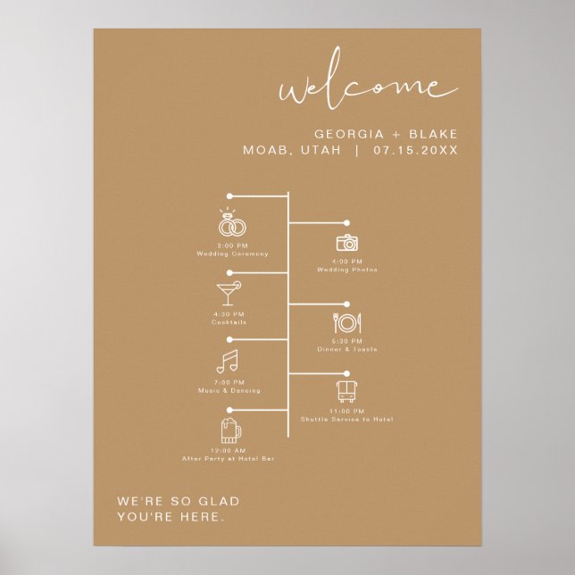INDIE Boho Earth Tone Wedding Icon Timeline Poster (Vorne)