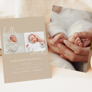 INDIE Erdfarbenes Beige Neugeborenen-Fotoankündigu Einladung