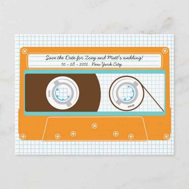 Indie Mixtape (Orange/Sky) Save the Date Ankündigungspostkarte (Vorderseite)