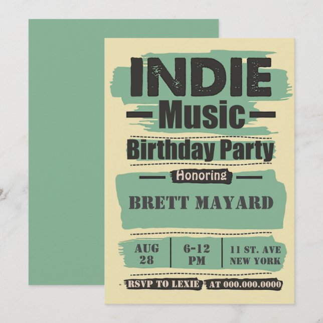 Indie Music Birthday Party Einladung (Vorne/Hinten)