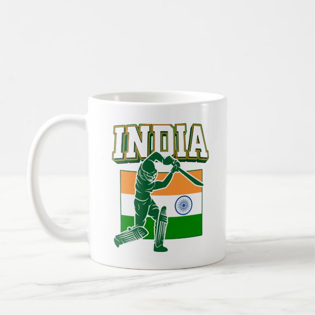 Indien Cricket mit indischer Flagge Geschenk Kaffeetasse (Links)