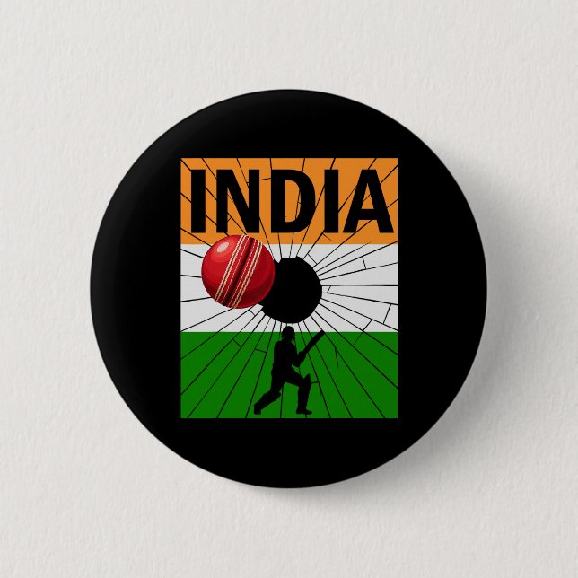 Indien Cricket Mit Indischer Flagge Pinselstrich A Button (Vorderseite)
