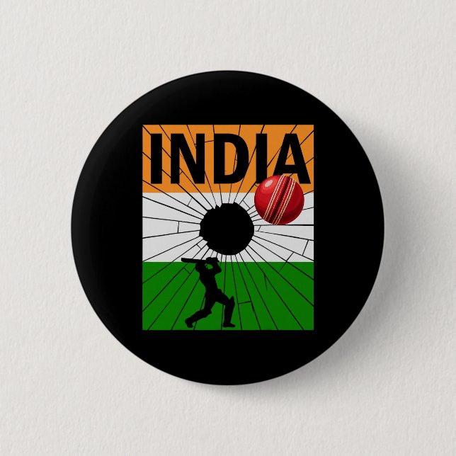 Indien Cricket Mit Indischer Flagge Pinselstrich A Button (Vorderseite)