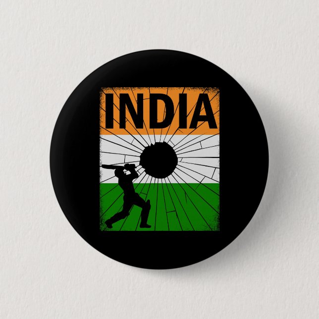 Indien Cricket Mit Indischer Flagge Pinselstrich A Button (Vorderseite)
