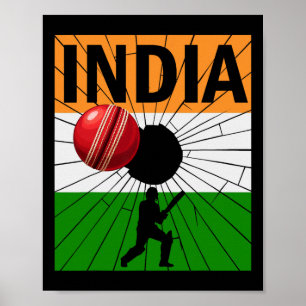 Indien Cricket Mit Indischer Flagge Pinselstrich A Poster