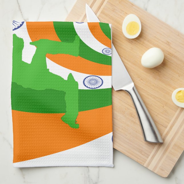 Indien Cricket Spirit: Abstraktes Design Küchentuch (Viertel Falte)