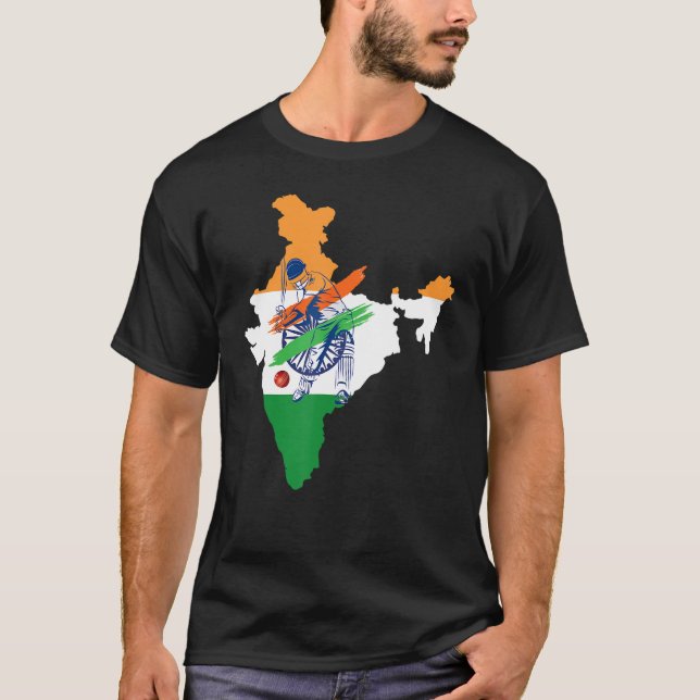Indien Cricket Team Indien Karte Indische Flagge C T-Shirt (Vorderseite)