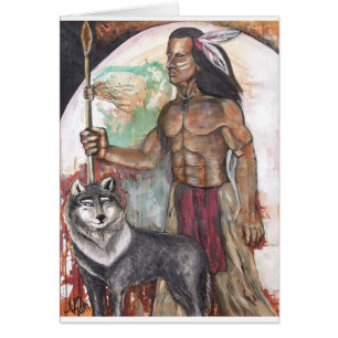 Indien d'Amerique et loup indigènes