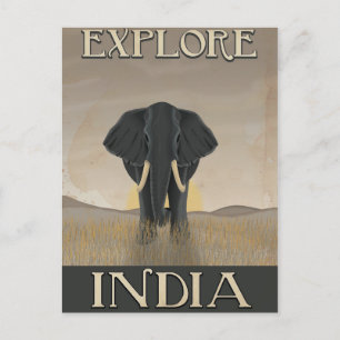 Indien Elefant Vintage-Reiseposter Postkarte