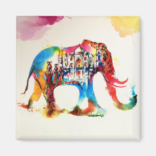Indien-Elefant-Vintager Reise-LiebeWatercolor Magnet