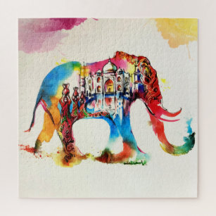 Indien Elephant Vintage Travel Liebe Wassercolor