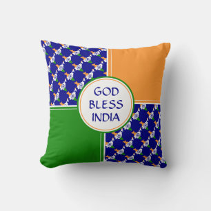 INDIEN FLAG Indian BLAUE Patriotic Gott segne Kissen