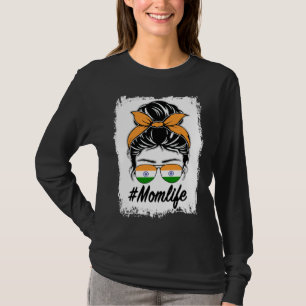 Indien-Flagge Indische Mama Unordentlicher Dutt Ma T-Shirt