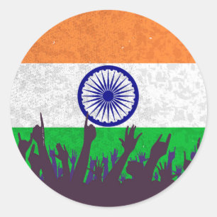 Indien-Flagge mit Publikum Runder Aufkleber