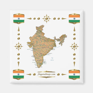Indien Karte + Flaggen Magnet