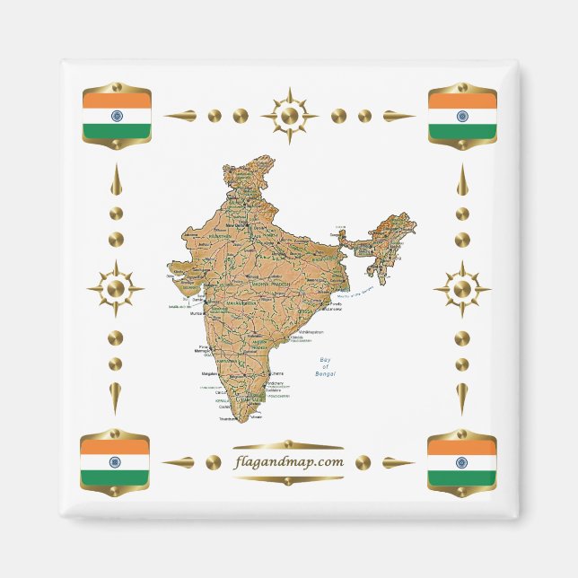 Indien Karte + Flaggen Magnet (Vorne)