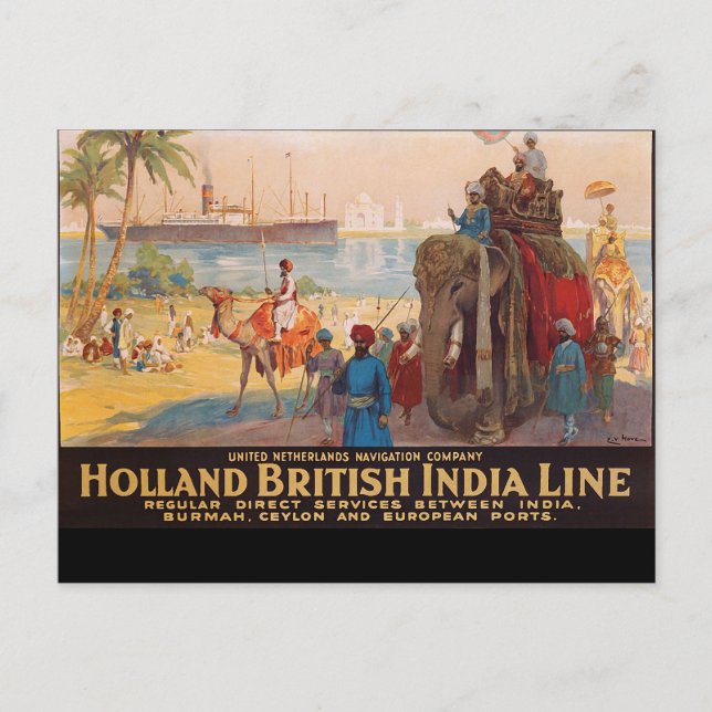 Indien-Linie, Elefantenvermieter am Wasser Postkarte (Vorderseite)