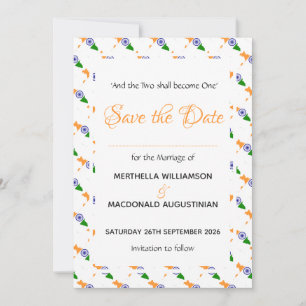INDIEN Patriotische Hochzeits-Sonderfeier ORANGE Save The Date