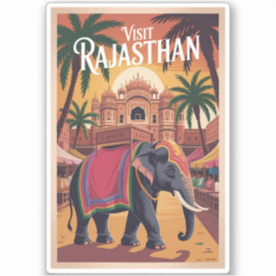 Indien Rajasthan Illustration Reise Kunst Vintage Aufkleber