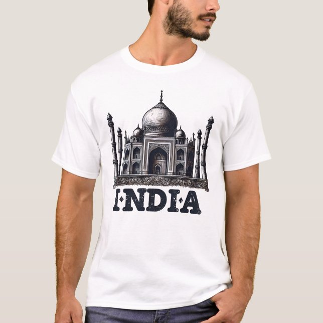 Indien Reisen T - Shirt Design mit ikonischen Sehe (Vorderseite)