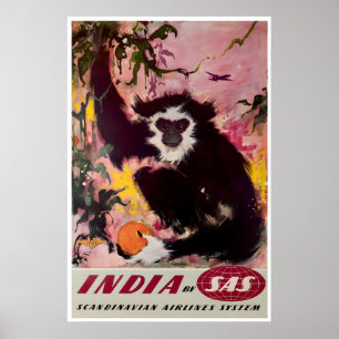 Indien Reiseplakat Indische Kunst Fluglinie DruckA Poster