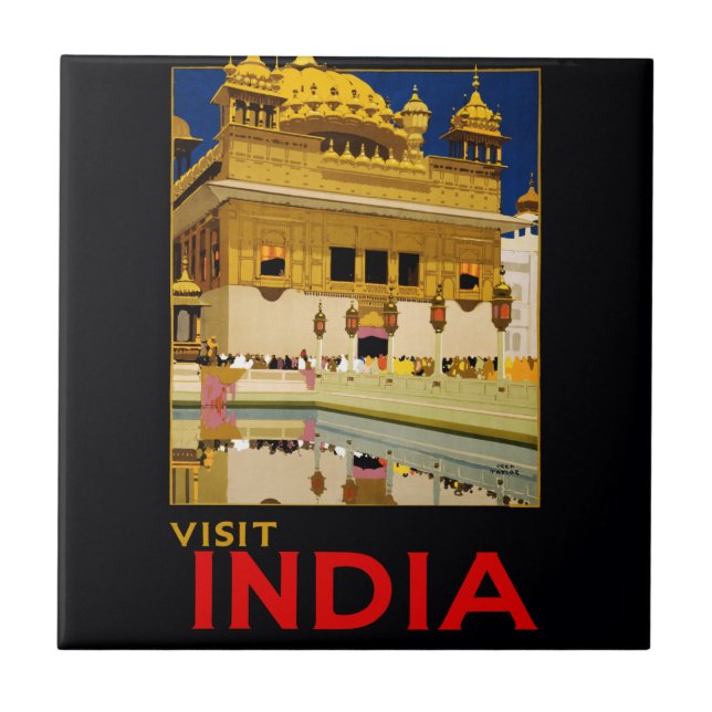 Indien Reiseplakat indische Vintage Kunst Fliese (Vorderseite)