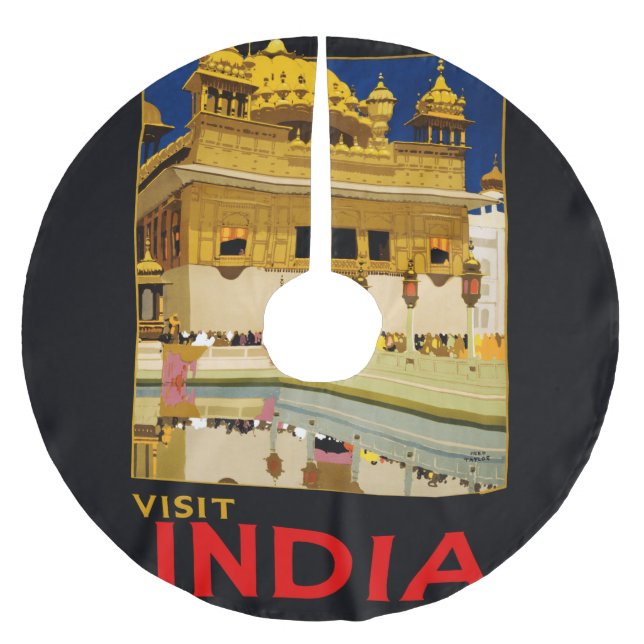 Indien Reiseplakat indische Vintage Kunst Polyester Weihnachtsbaumdecke (Vorderseite)