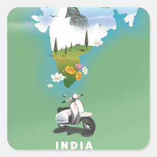 Indien Reiseplakat Quadratischer Aufkleber