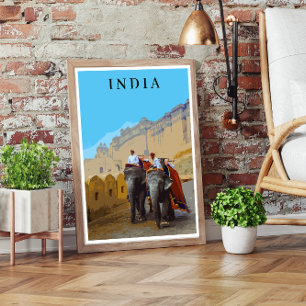 Indien Retro-Stil Elefanten Reise Poster