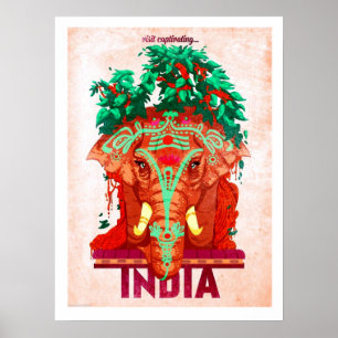 Indien, roter Elefant, vintage Reiseposter Poster