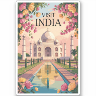 Indien Taj Mahal Illustration Reise Kunst Vintage Aufkleber